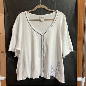 Vanity Fair 3X White Button-Front Pajama Top Coastal Grandma Floral*READ*